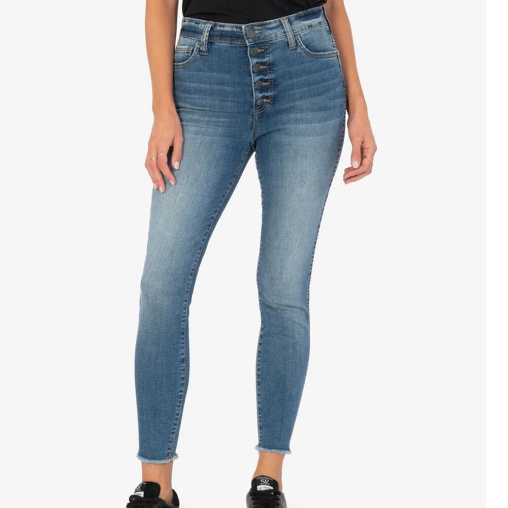 Kut from the Kloth Connie high rise ankle skinny jeans size 0 button fly denim